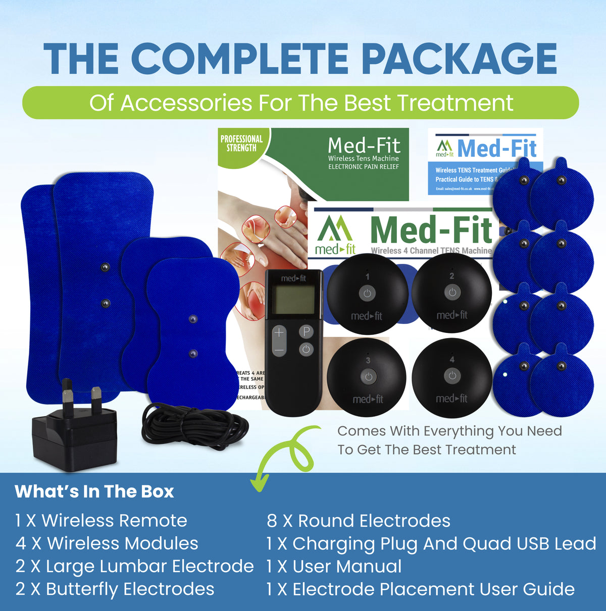 Ems Machine Kit Med-Fit Wireless 4 Channel TENS & EMS Machine | Premium Electrodes