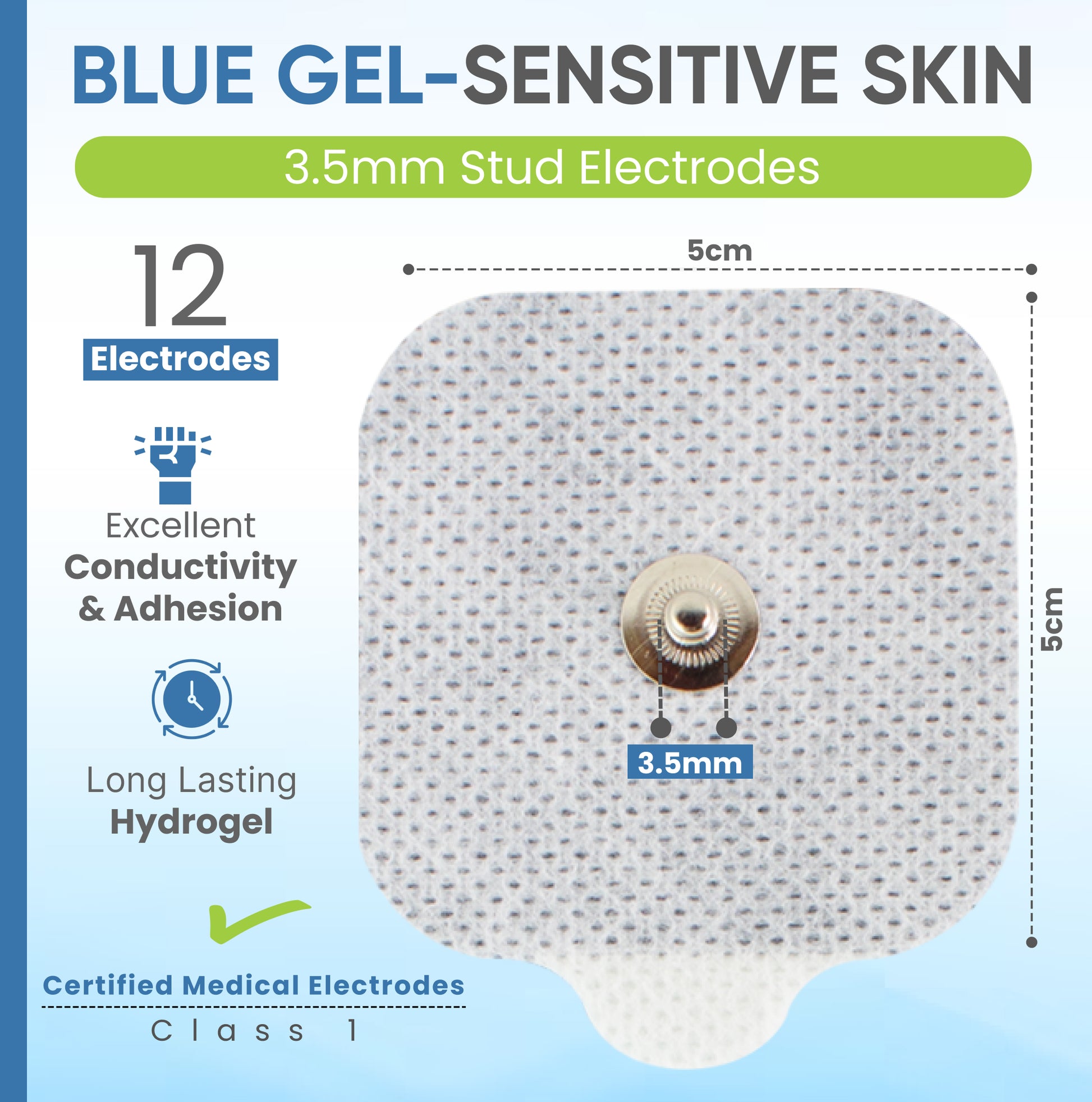 Blue Sensitive Skin TENS Studs - 5cm x 5cm