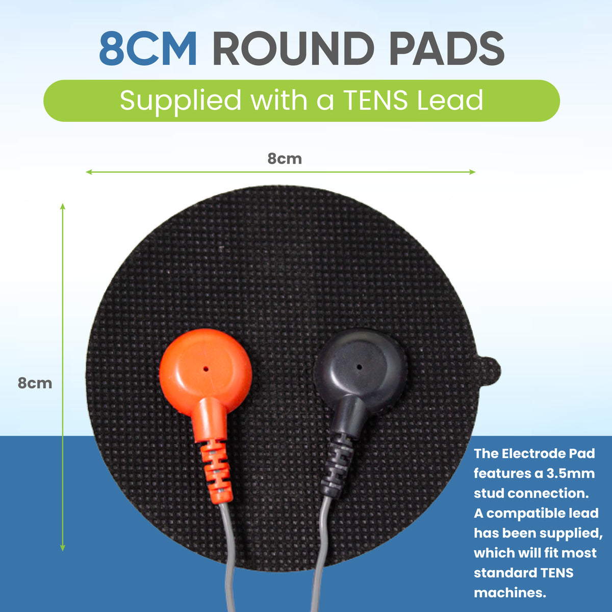 Premium Round TENS Electrode Pad with Blue Gel and 3.5 mm Lead