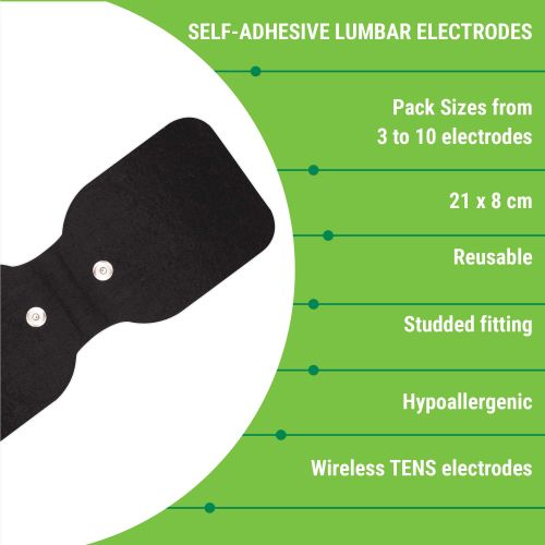 Black Large Lumbar Electrodes 21 x 8cm - Wireless