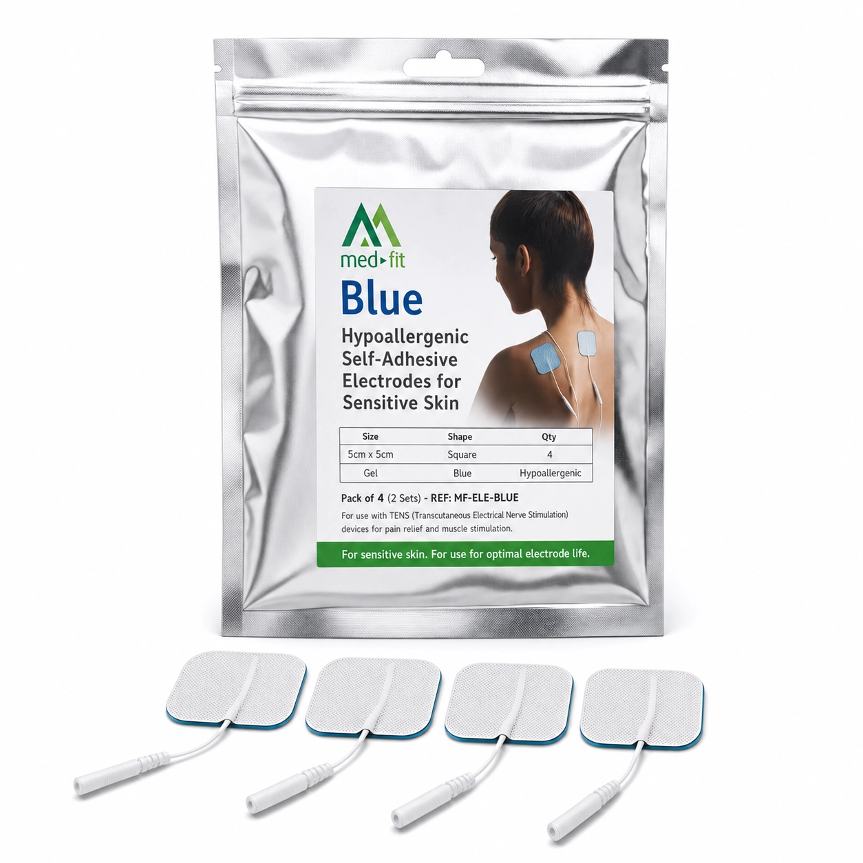 Sensitive Skin Wired TENS Electrodes - 5cm x 5cm