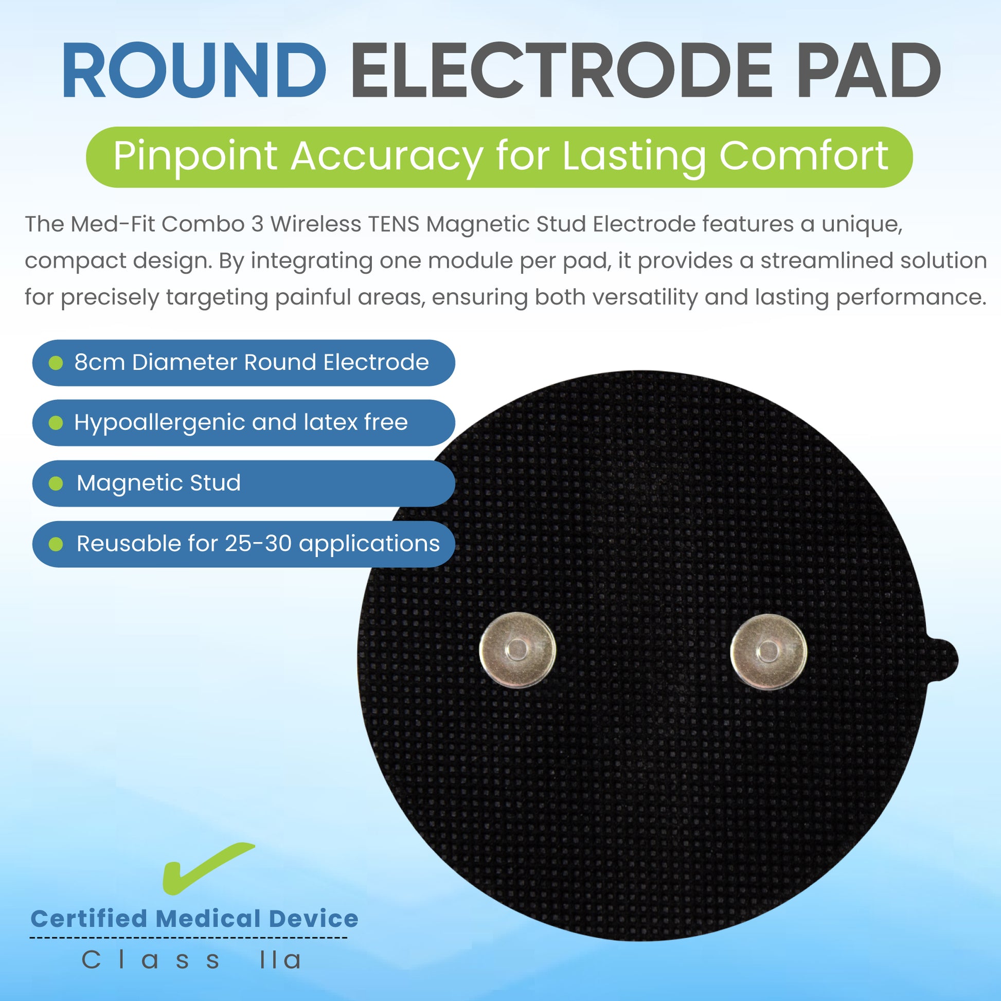 Med-Fit 8cm Round Dual Magnetic Stud Electrodes